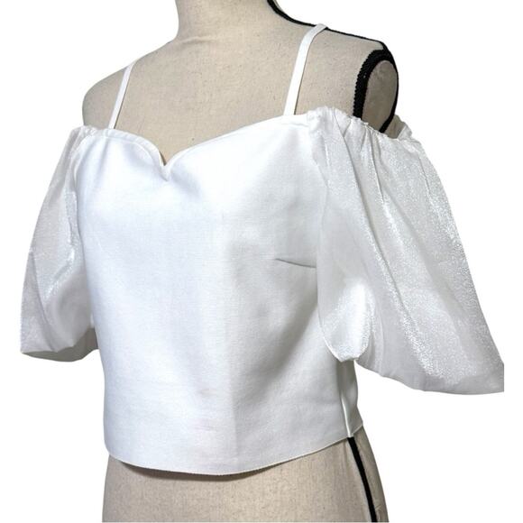 Twelfth size large puff sleeve white crop top off the shoulder adjustable straps - Picture 3 of 12